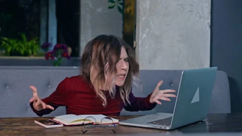 Woman working with the notebook at the table Stock Footage 166527469