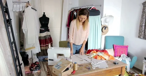 Woman working in parlour Stock Footage