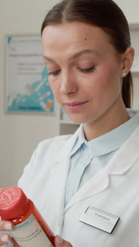 Woman Working in Pharmacy Vertical Stock Footage 334877029