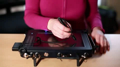 Woman Working With Robust Engineer GPS Tablet PC Video stock 10703784