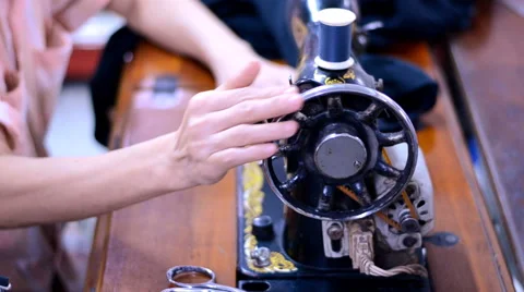 Woman working with sewing machine. Stock Footage 48768477
