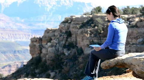 Woman Working on Tablet in the Mountains Stock-Footage 32246141