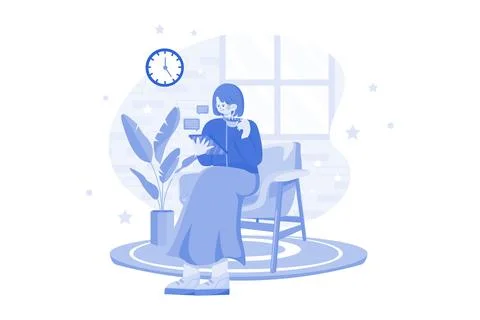 Woman Working On A Tablet While Drinking Coffee Stock Illustration