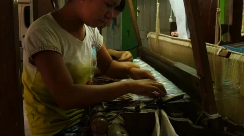 Woman working with textile threads closeup indoors - Myanmar Video stock 61204672