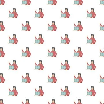 Woman working with vr headset creating architectural design pattern Illustrazione stock