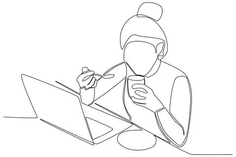 A woman working while drinking coffee Stock Illustration