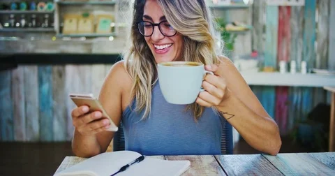 Woman Workng in Cafe Stock Footage 81259055