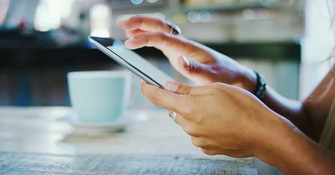 Woman Workng in Cafe on Tablet Stock Footage 81258867