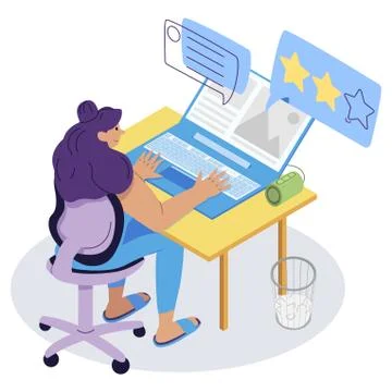 Woman write feedback at home work home 스톡 일러스트