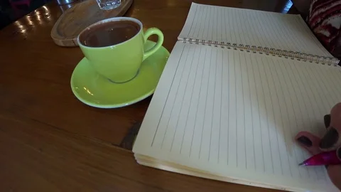 Woman Write In Notebook In Cafe Stock Footage 83319769