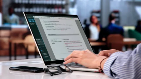 Woman Write Resume Document In Text Editor Program 動画素材 333843202