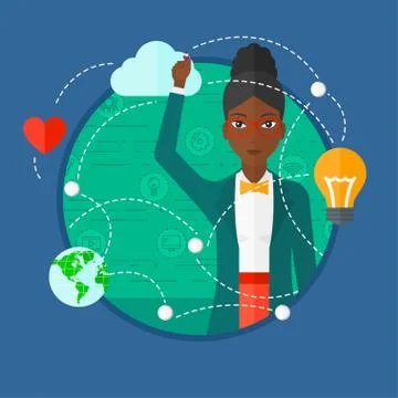 Woman writing cloud computing on virtual screen Stock Illustration