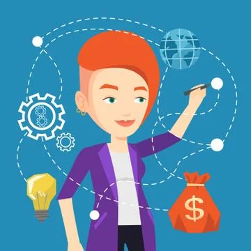 Woman writing cloud computing on virtual screen Stock Illustration