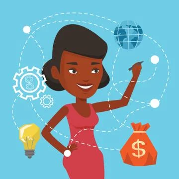 Woman writing cloud computing on virtual screen Stock Illustration