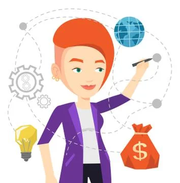 Woman writing cloud computing on virtual screen 스톡 일러스트