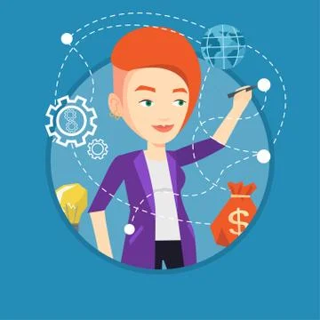 Woman writing cloud computing on virtual screen 스톡 일러스트