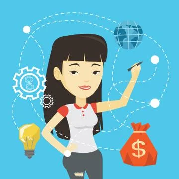 Woman writing cloud computing on virtual screen Stock Illustration