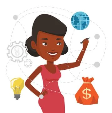 Woman writing cloud computing on virtual screen Stock Illustration