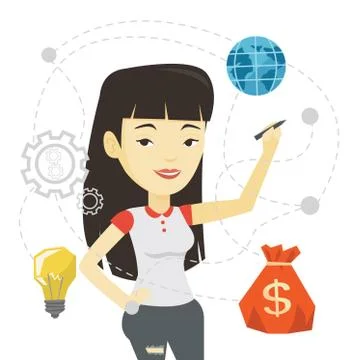 Woman writing cloud computing on virtual screen 스톡 일러스트