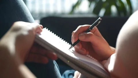 Woman Writing Diary Or Notes Stock Footage 81661928