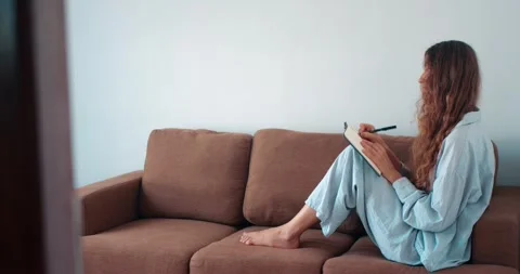 Woman Writing in Journal, Hand Notes in Bedroom With Pen. Stock Footage 286825053
