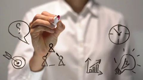 Woman writing SEO on transparent screen. Businesswoman write on board. Stock Footage