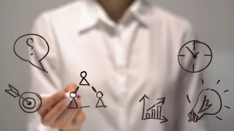 Woman writing Strategy on transparent screen. Businesswoman write on board. Stock Footage