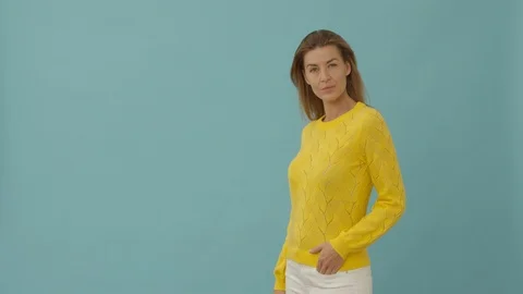 Woman In Yellow Posing Stock Footage 116828703
