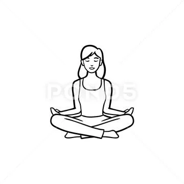 Doodle happy girl doing yoga Royalty Free Vector Image