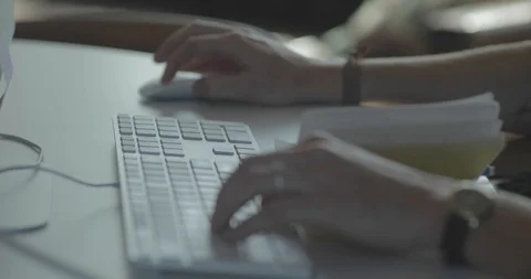 WomanHandsWorkingOnComputer CloseUp Stock Footage 88838659