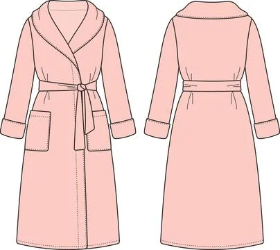 Womans bathrobe. Front and back. Fashion CAD. Stock Illustration