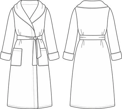 Womans bathrobe. Front and back. Fashion CAD. Stock Illustration