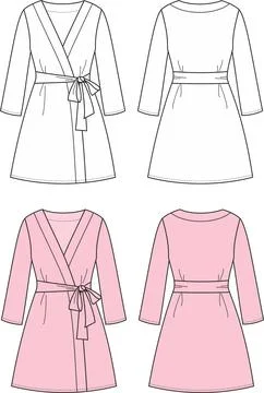 Womans bathrobe. Front and back. Fashion CAD. Stock Illustration