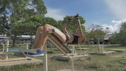 Womans  exercises outdoor Stock Footage 111455846