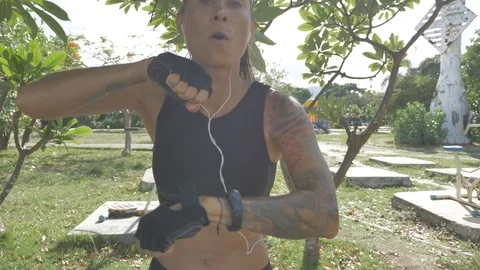 Womans  exercises outdoor Stock Footage 111456030