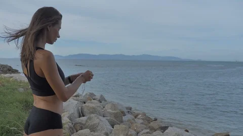 Womans  exercises outdoor Stock Footage 111458469