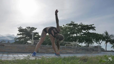 Womans  exercises outdoor Stock Footage 111458887