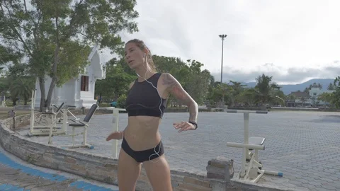 Womans  exercises outdoor Stock Footage 111459199