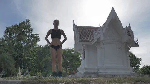 Womans  exercises outdoor Stock Footage 111460983