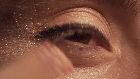 Womans Eye Makeup Closeup Glitter Sparkle Glamour Stock-Footage 112953144
