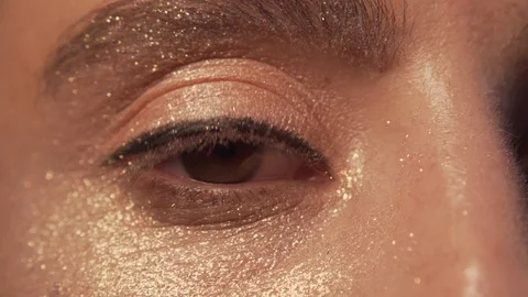 Womans Eye Makeup Closeup Glitter Sparkle Glamour 4 Stock-Footage 112977465