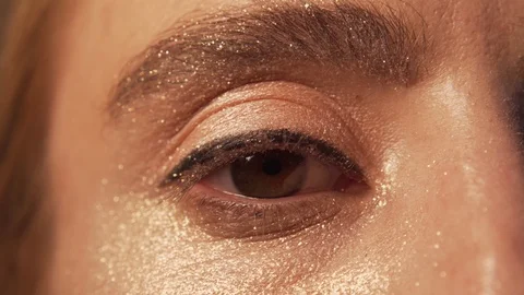 Womans Eye Makeup Closeup Glitter Sparkle Glamour 7 Stock-Footage 112977597