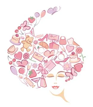Woman's face in an environment of decorative elements Stock Illustration
