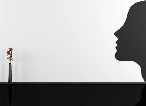 Woman's face painted on the wall in a empty room Stock Illustration