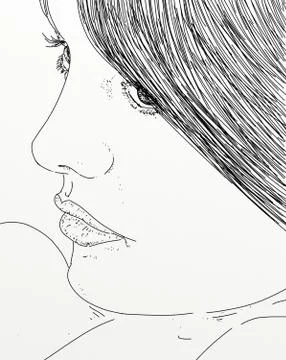 A woman's face, with particulars of lips and eyes, designed for cosmetics Stock Illustration