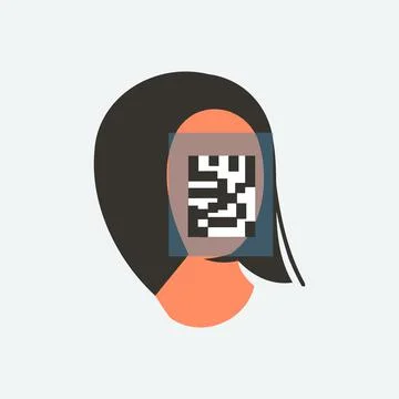 Woman's face with QR code of the Covid vaccine or digital vaccination 스톡 일러스트