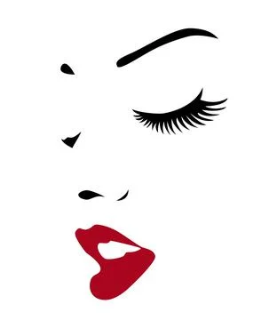 Womans face whit red lips Stock Illustration