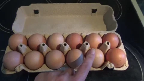 A woman's finger counts eggs in a container Vídeos de archivo 309366269