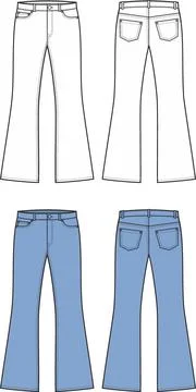 Womans flared jeans. Front and back. Stock Illustration