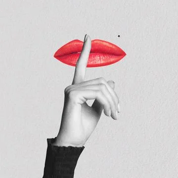 Woman's hand asking for silence with finger on lips Illustrazione stock